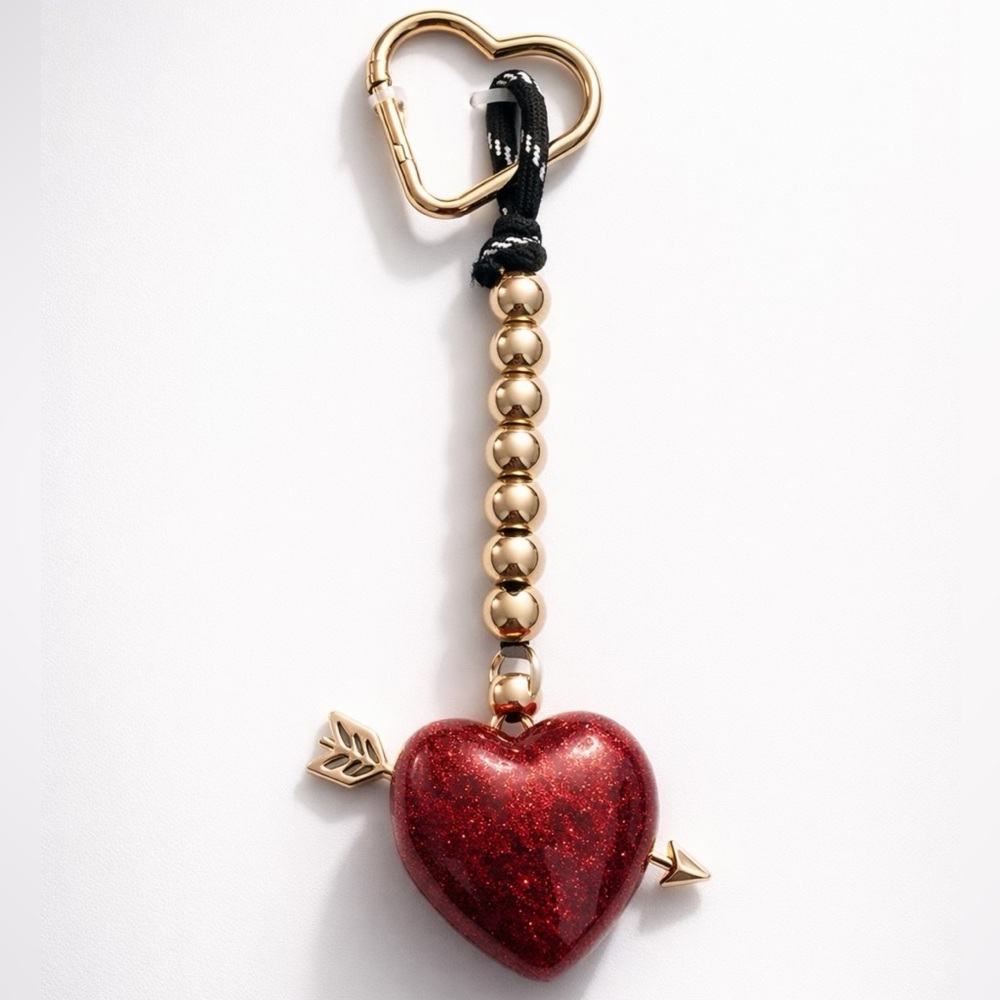 Studio Bag Charm – Heart Keychain Heart Keychain with Gold Beads See Video